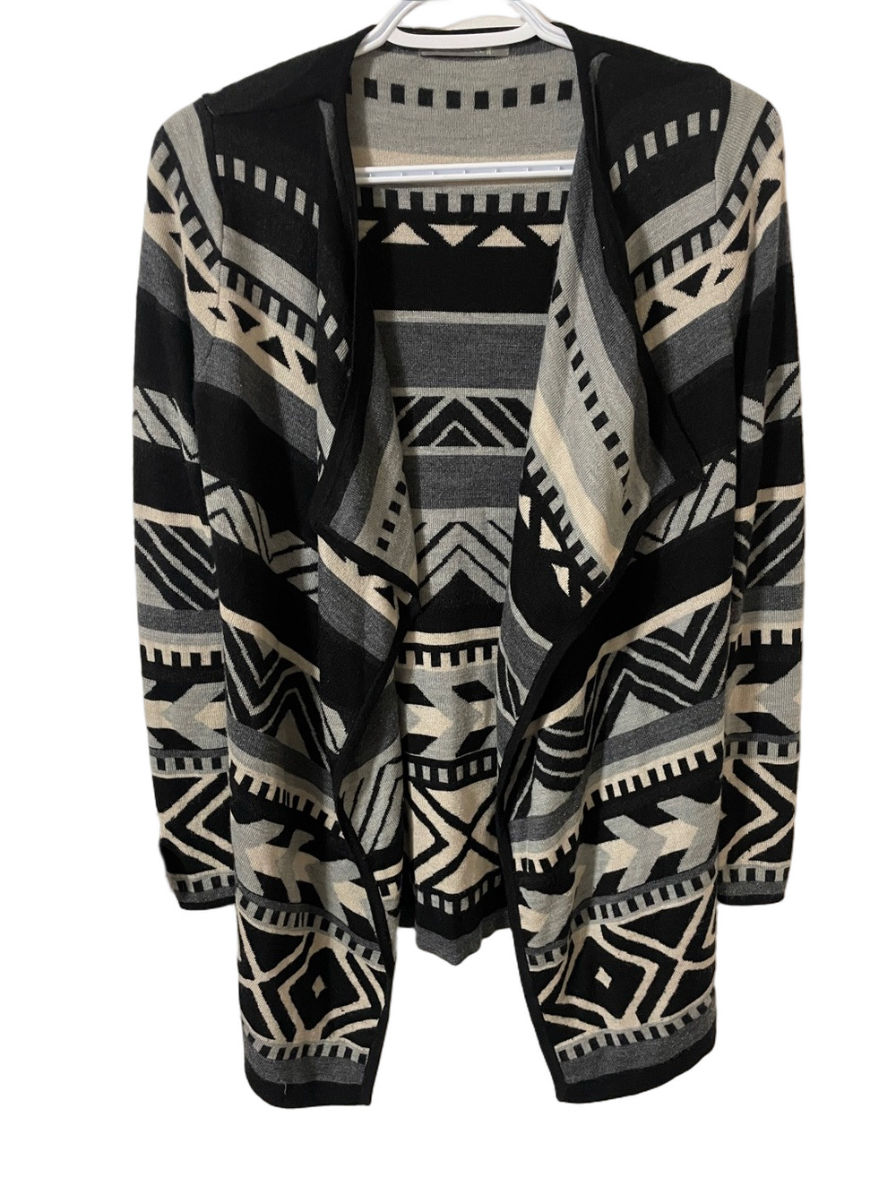 Smartwool Black, Grey & Cream Geometric Open-Front Cardigan Size Small